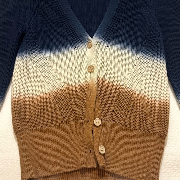 Veronica Beard Parula Dip Dye Cotton Cardigan - Navy/Cream/Beige XS - Picture 5 of 6